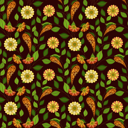 Vector Seamless Floral Pattern. Hand Drawn Floral Texture, Decorative Flowers, Coloring Bookのイラスト素材