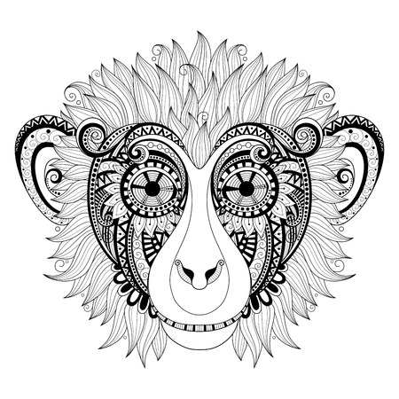 Vector Ornate Monkey Head. Patterned Tribal Monochrome Design. Symbol of the Year 2016 by Chinese Horoscopeのイラスト素材