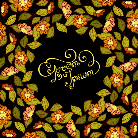 Vector Colored Floral Background. Hand Drawn Ornament with Floral Wreath. Template for Greeting Cardのイラスト素材