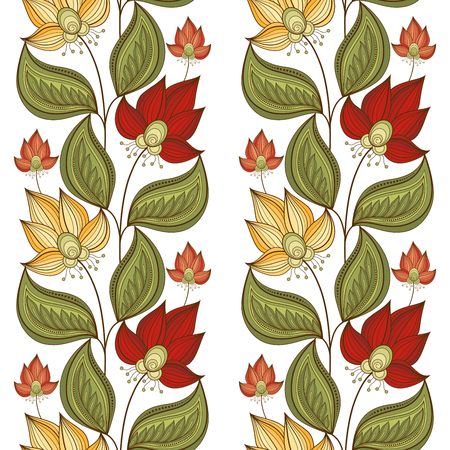 Vector Seamless Floral Pattern. Hand Drawn Floral Texture, Decorative Flowers, Coloring Bookのイラスト素材