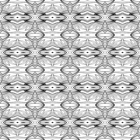 Vector Seamless Vintage Black and White Lace Pattern. Hand Drawn Tile Texture, Ethnic Ornamentのイラスト素材