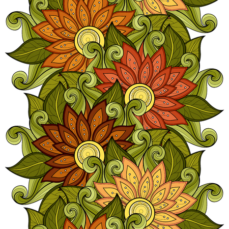 Vector Seamless Floral Pattern. Hand Drawn Floral Texture, Decorative Flowers, Coloring Bookのイラスト素材