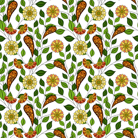 Vector Seamless Floral Pattern. Hand Drawn Floral Texture, Decorative Flowers, Coloring Bookのイラスト素材