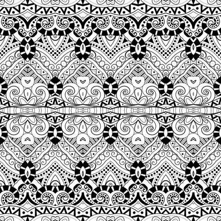 Vector Seamless Monochrome Ornate Pattern. Hand Drawn Damask Texture, Vintage Styleのイラスト素材
