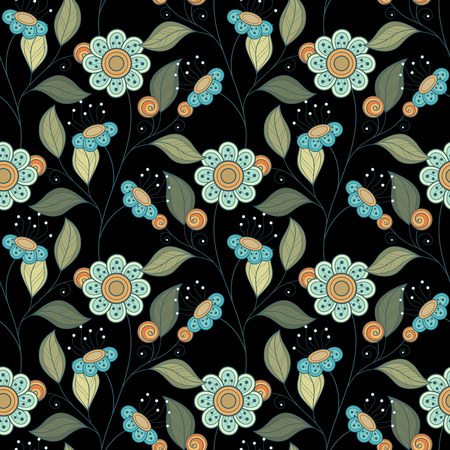 Vector Seamless Floral Pattern. Hand Drawn Floral Texture, Decorative Flowers, Coloring Bookのイラスト素材