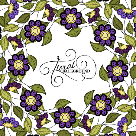 Vector Colored Floral Background. Hand Drawn Ornament with Floral Wreath. Template for Greeting Cardのイラスト素材