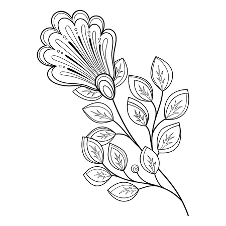 Vector Beautiful Monochrome Contour Flower, Floral Design Elementのイラスト素材