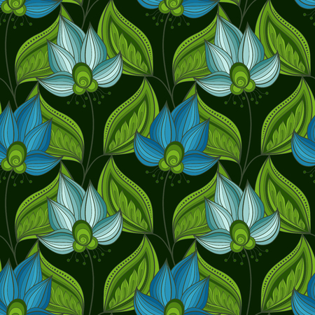 Vector Seamless Floral Pattern. Hand Drawn Floral Texture, Decorative Flowers, Coloring Bookのイラスト素材