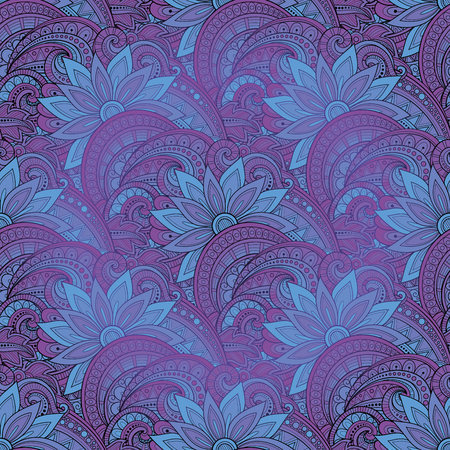 Vector Seamless Floral Pattern. Hand Drawn Floral Texture, Decorative Flowers, Coloring Bookのイラスト素材