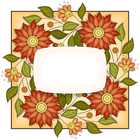 Colored Floral Background. Hand Drawn Ornament with Flowers. Template for Greeting Cardのイラスト素材