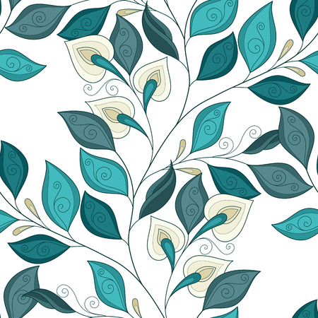 Seamless Floral Pattern. Hand Drawn Floral Texture, Decorative Leaves, Coloring Bookのイラスト素材