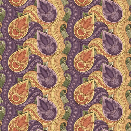 Vector Seamless Floral Pattern. Hand Drawn Texture with Flowers, Paisley Garden Styleのイラスト素材