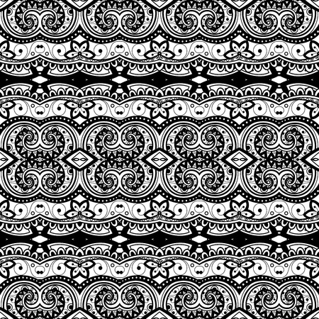Vector Seamless Abstract Black and White Tribal Pattern. Hand Drawn Ethnic Texture, Flight of Imaginationのイラスト素材