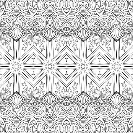 Vector Seamless Abstract Black and White Tribal Pattern. Hand Drawn Ethnic Texture, Flight of Imaginationのイラスト素材