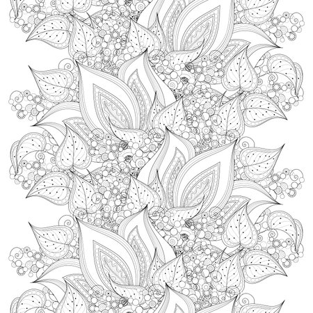 Vector Seamless Monochrome Floral Pattern. Hand Drawn Floral Texture, Decorative Flowers, Coloring Bookのイラスト素材