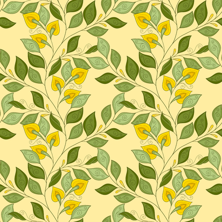 Vector Seamless Floral Pattern. Hand Drawn Floral Texture, Decorative Leaves, Coloring Bookのイラスト素材