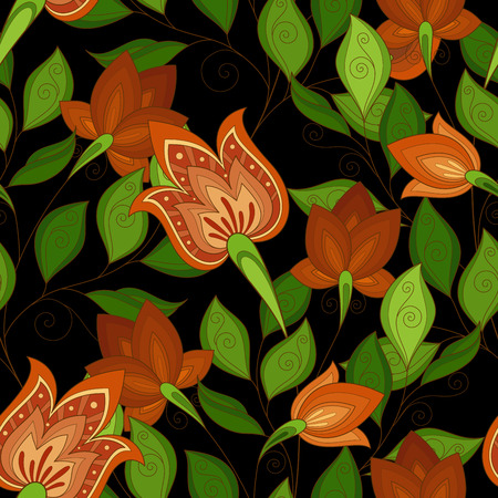 Vector Seamless Floral Pattern. Hand Drawn Texture with Flowers, Paisley Garden Styleのイラスト素材