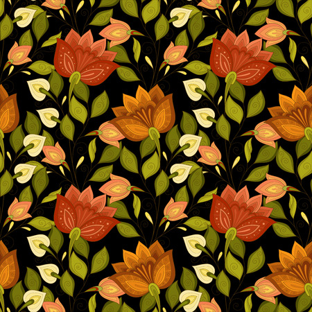 Vector Seamless Floral Pattern. Hand Drawn Texture with Flowers, Paisley Garden Styleのイラスト素材
