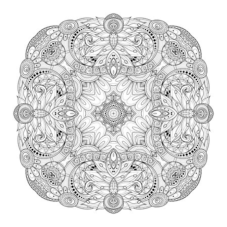 Vector Beautiful Deco Monochrome Contour Square, Patterned Design Elementのイラスト素材