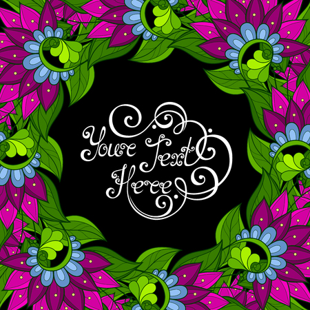 Vector Colored Floral Background. Hand Drawn Ornament with Floral Wreath. Template for Greeting Cardのイラスト素材