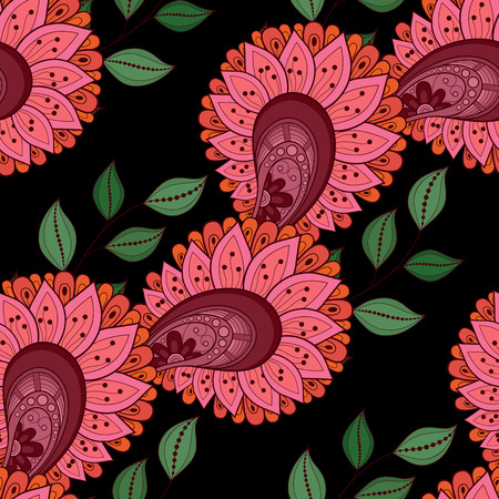 Vector Seamless Floral Pattern. Hand Drawn Texture with Flowers, Paisley Garden Styleのイラスト素材