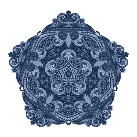 Vector Beautiful Deco Colored Contour Star, Patterned Design Element. Original Mandala with 5 Corners. Exotic Sea Faunaのイラスト素材