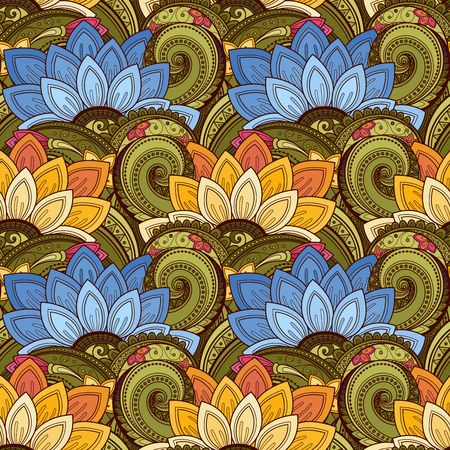 Vector Seamless Floral Pattern. Hand Drawn Texture with Flowers, Paisley Garden Styleのイラスト素材