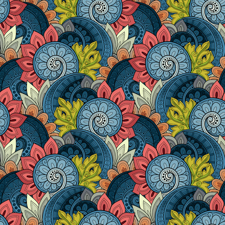 Vector Seamless Floral Pattern. Hand Drawn Texture with Flowers, Paisley Garden Styleのイラスト素材