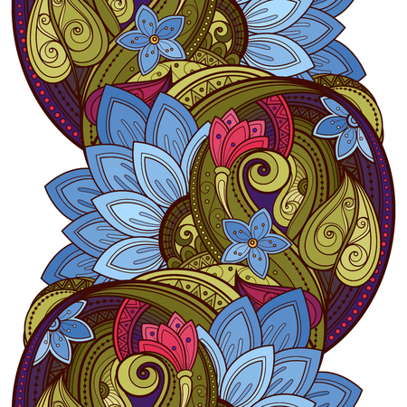 Vector Seamless Floral Pattern. Hand Drawn Texture with Flowers, Paisley Garden Style. Floral Lace for Your Designのイラスト素材