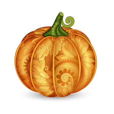 Vector Colored Decorative Pumpkin with Beautiful Pattern. Eating Plant. Thanksgiving Holiday Symbol. Halloween Decorationsのイラスト素材