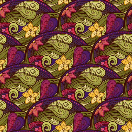 Vector Seamless Floral Pattern. Hand Drawn Texture with Flowers, Paisley Garden Styleのイラスト素材