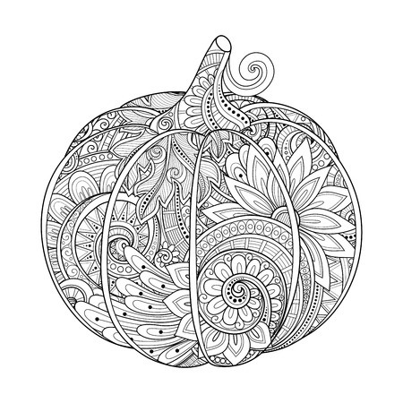 Vector Monochrome Decorative Pumpkin with Beautiful Patternのイラスト素材