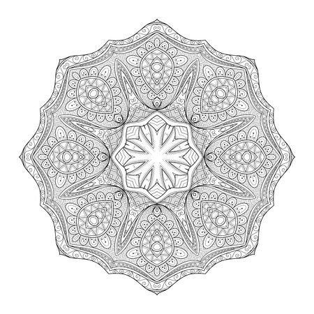 Vector Beautiful Deco Monochrome Contour Mandala, Patterned Design Element, Ethnic Amuletのイラスト素材