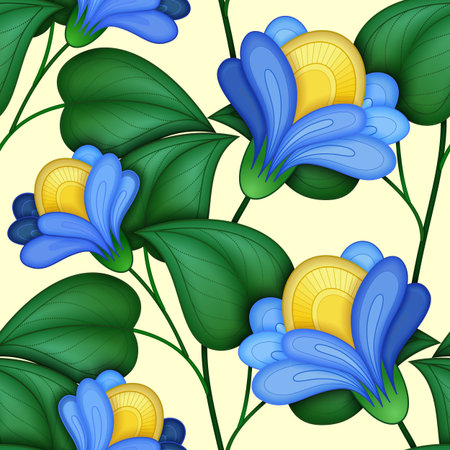 Vector Seamless Floral Pattern. Hand Drawn Texture with Flowers, Paisley Garden Styleのイラスト素材