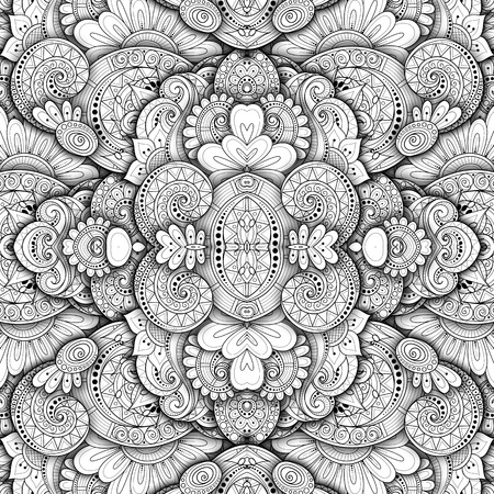 Vector Seamless Abstract Black and White Tribal Pattern. Hand Drawn Ethnic Texture, Flight of Imaginationのイラスト素材
