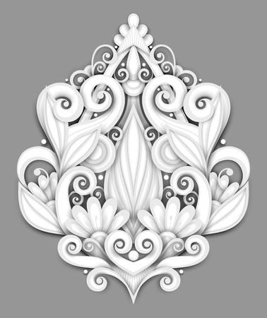 Vector Light Decorative Element in Doodle Style with Lot of Swirls. Symmetrical Ethnic Object for Your Designs. Contour Floral Deco Compositionのイラスト素材
