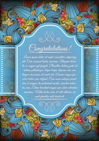 Vector Colored Floral Template with Place for Text. Dark Vintage Layout for Greeting Card, Invitation, Cover Page etc. Beautiful Floral Composition. Editableのイラスト素材