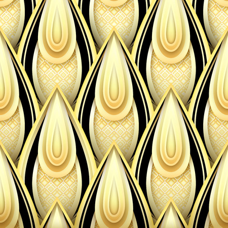 Seamless Pattern with Gold and Black Ethnic Motifsのイラスト素材