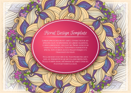 Colored Floral Template with Place for Text. Light Vintage Layout, Corporate Greeting Card, Invitation, Cover Page etc. Beautiful Flowers, Leaves and Swirls.のイラスト素材