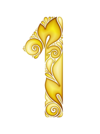 Colored Decorative Number One, Doodle Design Element. Indian, Turkish, Paisley Garden Ethnic Style. Template for Banner, Posterのイラスト素材