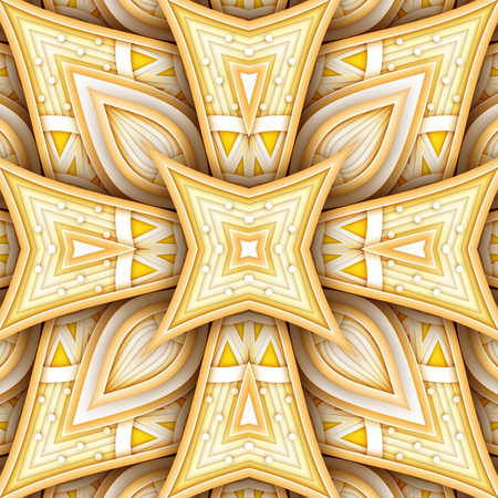 Colored Seamless Pattern with Floral Ethnic Motifs. Endless Texture with Abstract Design Elements. Indian, Turkish, Batik, Paisley Garden Style. Realistic Complex Ornament. Vector 3d Illustrationのイラスト素材