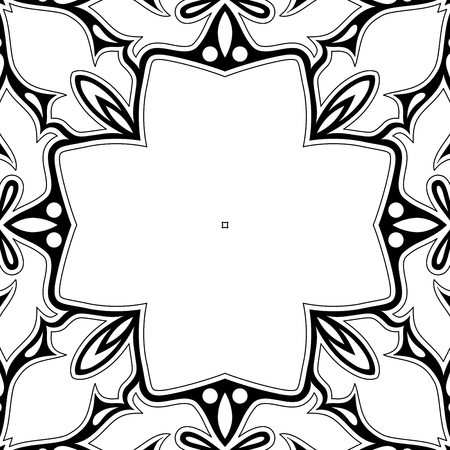 Monochrome Seamless Pattern with Mosaic Motif. Endless Floral Texture in Paisley Indian Style. Tile Ethnic Background. Simple Coloring Book Page. Vector Contour Illustration. Abstract Mandala Artのイラスト素材