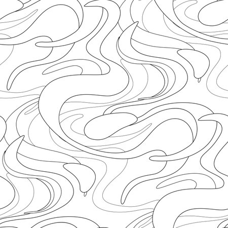 Abstract Seamless Pattern with Wavy Stains on White. Decorative Design for Prints, Fabrics, Wallpapers etc. Abstract Pop Art Stylization. Vector Contour Illustration. Coloring Bookのイラスト素材
