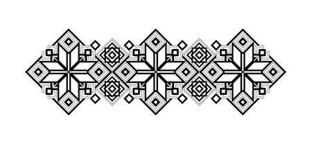 Ornamental Composition Inspired by Ukrainian Traditional Embroidery. Ethnic Motif, Handmade Craft Art. Ethnic Design. Coloring Book Page. Vector Contour Illustrationのイラスト素材