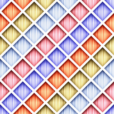 Seamless Colorful Geometric Pattern with Rhombuses. Endless Modern Mosaic Texture.  Fabric Textile, Wrapping Paper, Wallpaper. Vector 3d Illustration. Abstract Artのイラスト素材