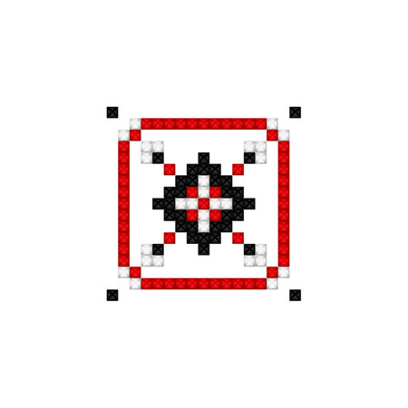 Realistic Cross-Stitch Embroideried Ornate Element. Ethnic Motif, Handmade Stylization. Traditional Ukrainian Red and Black Embroidery. Ethnic Single Design Element. Vector 3d Illustrationのイラスト素材