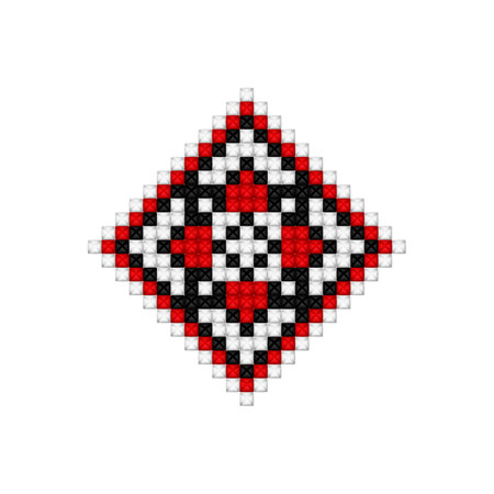 Realistic Cross-Stitch Embroideried Ornate Element. Ethnic Motif, Handmade Stylization. Traditional Ukrainian Red and Black Embroidery. Ethnic Single Design Element. Vector 3d Illustrationのイラスト素材
