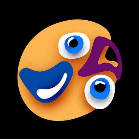 Psyhodelical Print with Yellow Yolk Monster with Eyes. Surreal Design on Black. Pop Art Cartoon Style with Stains. Single Design Element. Vector 3d Illustrationのイラスト素材