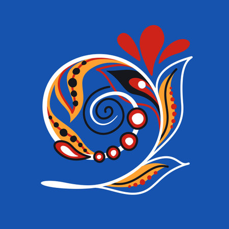 Beautiful Folkloric Indian Paisley Swirl, Nature Inspired Design Element. Ornate Abstract Pattern. Ethnic Motif, Floral Style. Vector Illustrationのイラスト素材