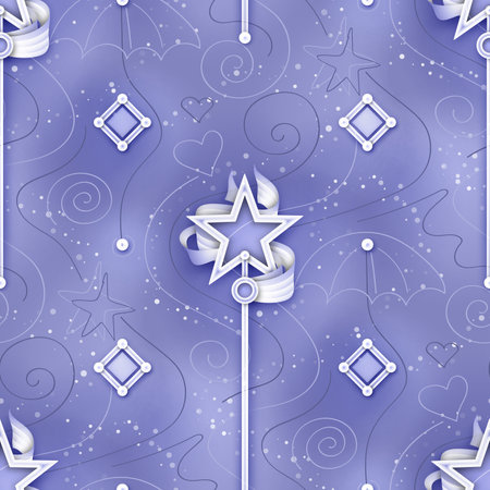 Endless Aesthetic Texture with Cute Magical Star Wands. Decorative Design for Prints, Fabrics, Wallpapers etc. Trendy Kids Print. Fantasy Seamless Pattern. Vector 3d Illustrationのイラスト素材